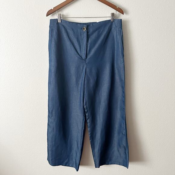 Ann Taylor Tencel Linen Chambray High Rise Wide Leg Crop‎ Pants Women’s Size 10 - Picture 2 of 13